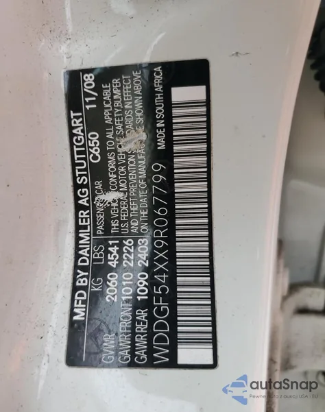 2009 Mercedes-Benz C 300 из США, поврежденный, VIN WDDGF54XX9R067799